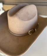 Taupe Cowgirl Hat w/Sparkly Buckle Band & Adjustable Fit