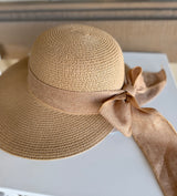 Tan Straw Sunhat Visor w/Burlap Bow in Back and Adjustable Fit