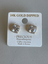 Precious 14K Gold Dipped CZ Square Stud Earrings