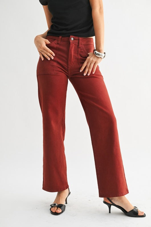 Dark Red Slim Bootcut Jeans