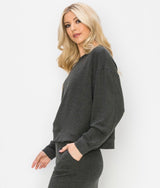 Charcoal Soft Hacci Round Neck Loungewear Sweater