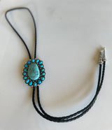 Western Girl Black Rope & Turquoise Concho Stone Bolo Necklace