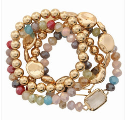 Gold & Jewel Tone Set of 5 Stretch Beaded Bracelets