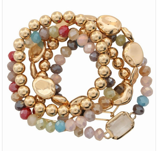 Gold & Jewel Tone Set of 5 Stretch Beaded Bracelets
