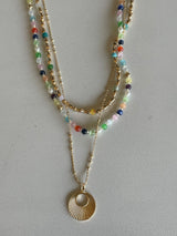 Malibu Multi-Color Beads & Gold Sunny Charm Layered Necklace