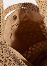 Tan Crochet Mesh Hobo Tote Bag w/Snap Button Closure