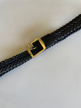 Black Braided Belt w/Rectangle Gold Buckle