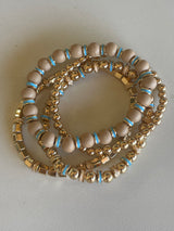Tan, Gold & Turquoise Set of 4 Stretch Beaded Bracelets