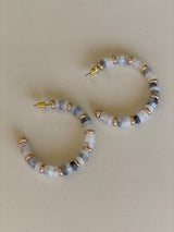 Clear, Grey & Gold Beaded Open Hoop Earrings