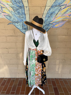 Bali Multi Color and Print Pleated Midi Skirt w/Elastic & Side Zipper