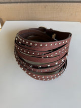 Brown Suede Feel & Silver Studded Twisted Belt