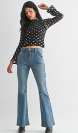 Medium Denim Utility Pocket Slim Bootcut Jeans