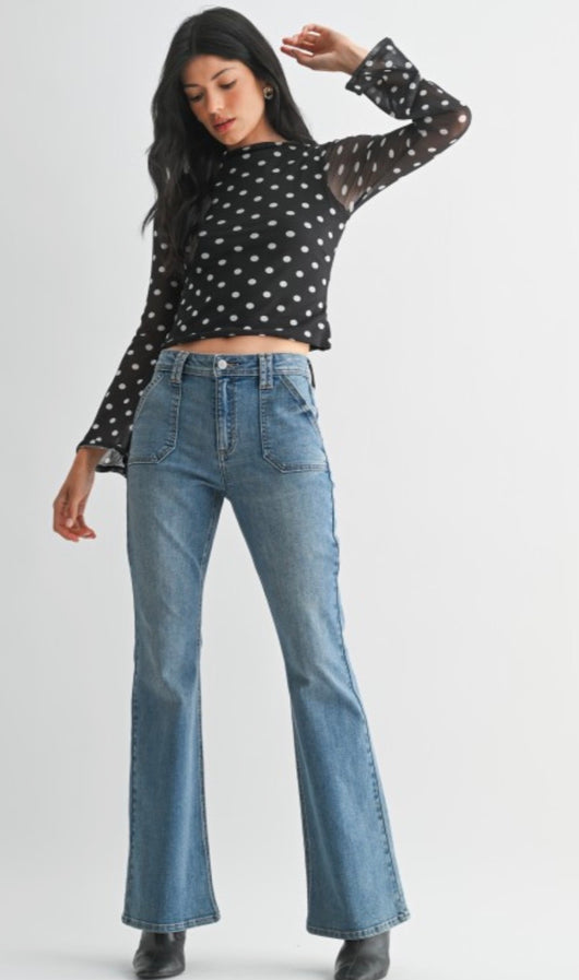 Medium Denim Utility Pocket Slim Bootcut Jeans