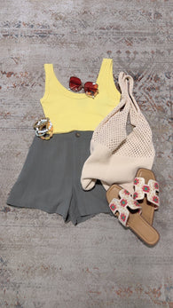 Sage Green Linen Shorts w/Pockets, Elastic Waistband and Belt Loops