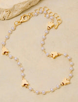 Gold Butterfly & Pearl Ball Adjustable Anklet
