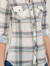 Cowboy Graphic Ivory & Sage Plaid Soft Flannel Top