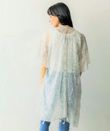 Silver Shimmer Sheer Kimono Top w/Tassels