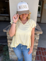 Mama Floral Cream & Tan Trucker Hat w/Adjustable Snap Closure
