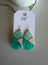 Mint, Teal & Gold Abstract Teardrop Earrings