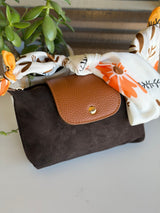 Vernazza Brown Suede & Genuine Leather Crossbody Purse