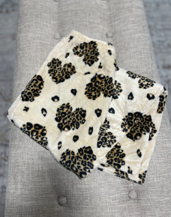 Cream Leopard Heart Print Cozy OS Loungewear Pants w/Elastic Waistband