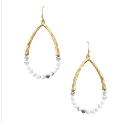 Howlite & Gold Beaded Dangle Teardrop Earrings