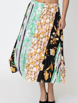 Bali Multi Color and Print Pleated Midi Skirt w/Elastic & Side Zipper