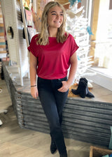 Cherry Red Short Sleeve Blouse