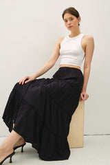 Black Tiered Maxi Skirt w/Elastic Waistband