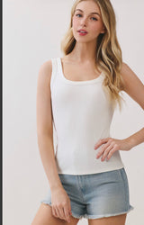 White Buttery Soft Ribbed Square Neck Tank Top