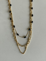 Black Bead & Gold Chain Link Layered Necklace