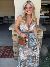 Madeira Mint & Natural Print V-Neck Tank Maxi Dress by Angie