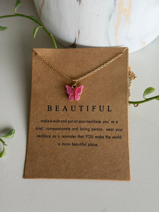 Beautiful Butterfly Pink & Gold Necklace