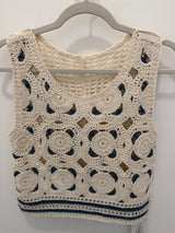 White & Blue Crochet Knit Tank Top