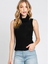 Black Turtleneck Sleeveless Knit Top