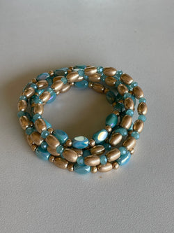 Teal & Gold Oval Beads Set Set of 5 Stretch Bracelets