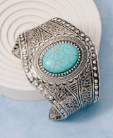 Western Antique Silver & Turquoise Concho Stone Cuff Bracelet