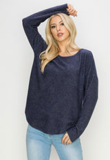 Navy Soft Brushed Hacci Long Sleeve Loungewear Sweater Top