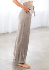 Heather Almond Hacci Knit Wide Leg Lounge Pant w/Pockets & Tie Waistband