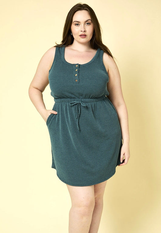 Teal Ribbed Sleeveless Plus Size Dress w/Pockets & Drawstring Tie Wais ocsocialbutterfly.com Teal Ribbed Sleeveless Plus Size Dress w/Pockets & Drawstring Tie Wais ocsocialbutterfly.com