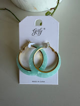 Teal Resin & Gold Hoop Earrings