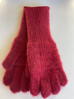 Red Fuzzy Cable Knit Smart Touch Gloves