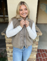 Olive Soft Thermal & Fleece Button Up Vest w/Pockets