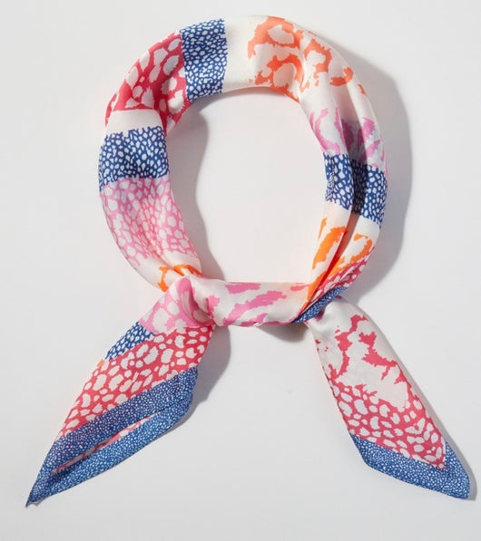 Orange, Pink & Blue Animal Print Silk Square Scarf