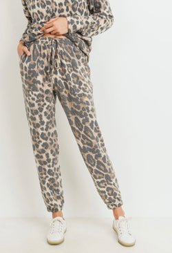 Leopard Print Knit Jogger Pants w/Pockets & Drawstring