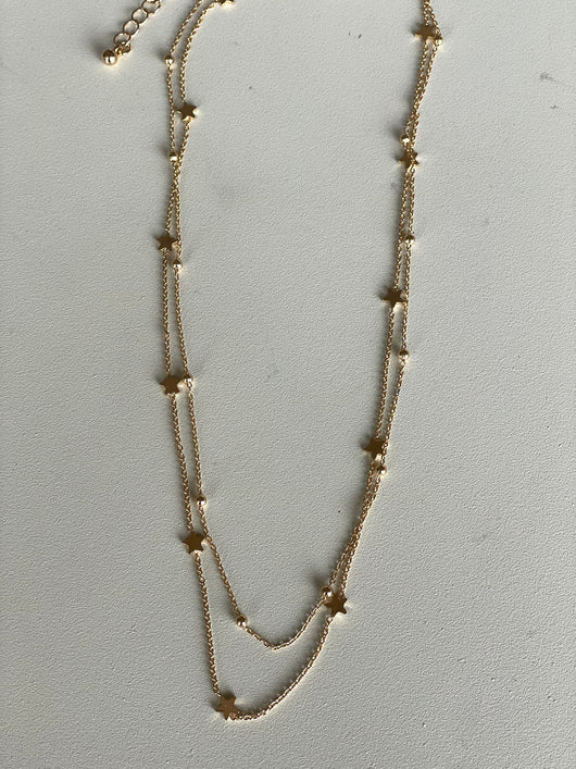Gold Stars & Ball Layered Necklace