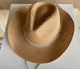 Tan Straw Cowgirl Hat w/Sparkly Rope Band & Neck Strap