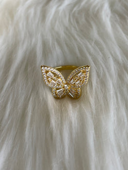 Butterfly Bling Ring CZ Gold Dipped Adjustable Fit