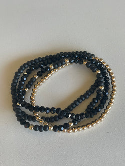 Black & Gold Set of 4 Stretch Beaded Bracelets