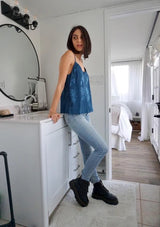 Teal Floral Metallic Jacquard Cami By Lovestitch